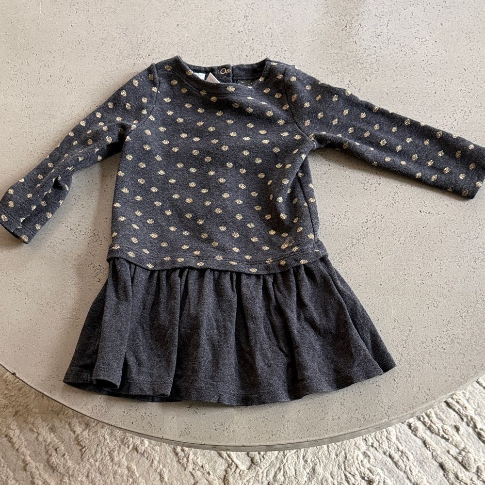 Petit Bateau Charcoal Dress with Gold Dots
